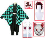 Anime Demon Slayer Kimetsu no Yaiba Cosplay Costume Tanjirou Kamado Kimono Cloak Green Suit Halloween Carnival Clothes
