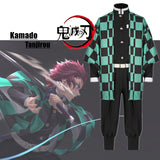 Anime Demon Slayer Kimetsu no Yaiba Cosplay Costume Tanjirou Kamado Kimono Cloak Green Suit Halloween Carnival Clothes