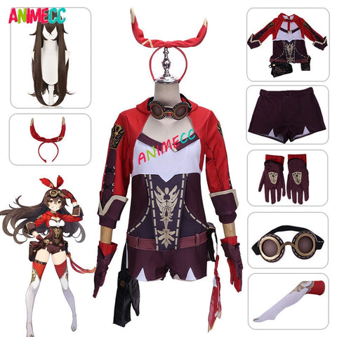 Anime Game Genshin Impact Amber Cosplay Costume Women Girls Red Suit Jumpsuit Halloween Party Costumes Wig Shoes Full Set