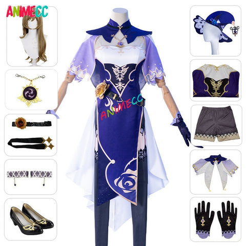 Anime Game Genshin Impact Lisa Witch of Purple Rose Cosplay Costume The Librarian Sexy Halloween Party Dress