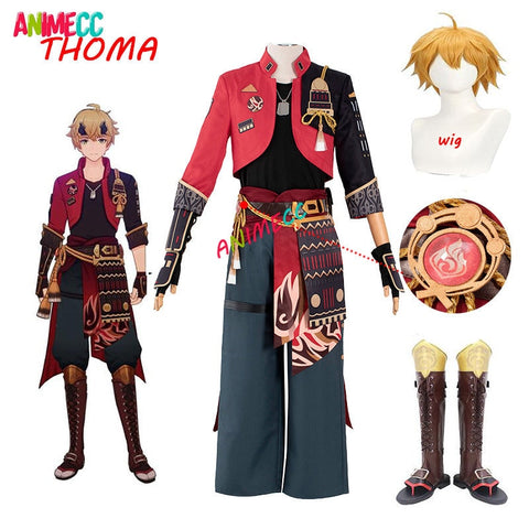 Anime Game Genshin Impact Tohma Thoma Cosplay Costume Men Uniform Outfits Halloween Full Set Tohma Heat Resistant Cosplay Wig