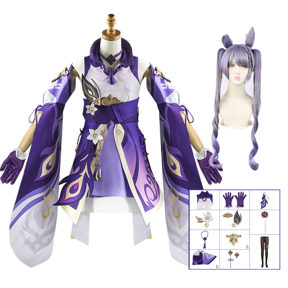 Anime Genshin Impact Keqing Cosplay Costumes Halloween Uniform Outfit Women Clothes