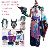 Anime Genshin Impact Xiao Cosplay Costumes Full Set Uniform Mask Wig Kimono Party Dress Accessory Halloween Costume For Women Me