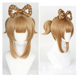 Anime Genshin Impact Yaoyao Cosplay Wig Light Brown Braids Bow Heat Resistant Synthetic Hair+Wig Cap