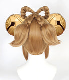 Anime Genshin Impact Yaoyao Cosplay Wig Light Brown Braids Bow Heat Resistant Synthetic Hair+Wig Cap