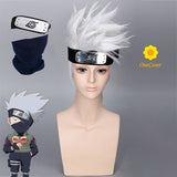 Anime Hatake Kakashi Cosplay Short Silvery Wig Headband Face Cover Heat-resistant Fiber Hair + Wig Cap Party Props Men