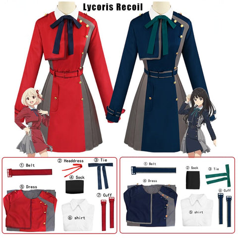 Anime Lycoris Recoil Cosplay Costume Women Shirts Dress Uniform Skirt Outfit LycoReco Disfraz Mujer Vestido Halloween Costume