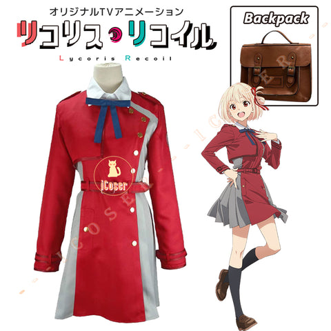 Anime Lycoris Recoil Nishikigi Chisato Cosplay Costume Red Uniform Dress Outfit Backpack Girl Agents Suit Set Inoue Takina Women