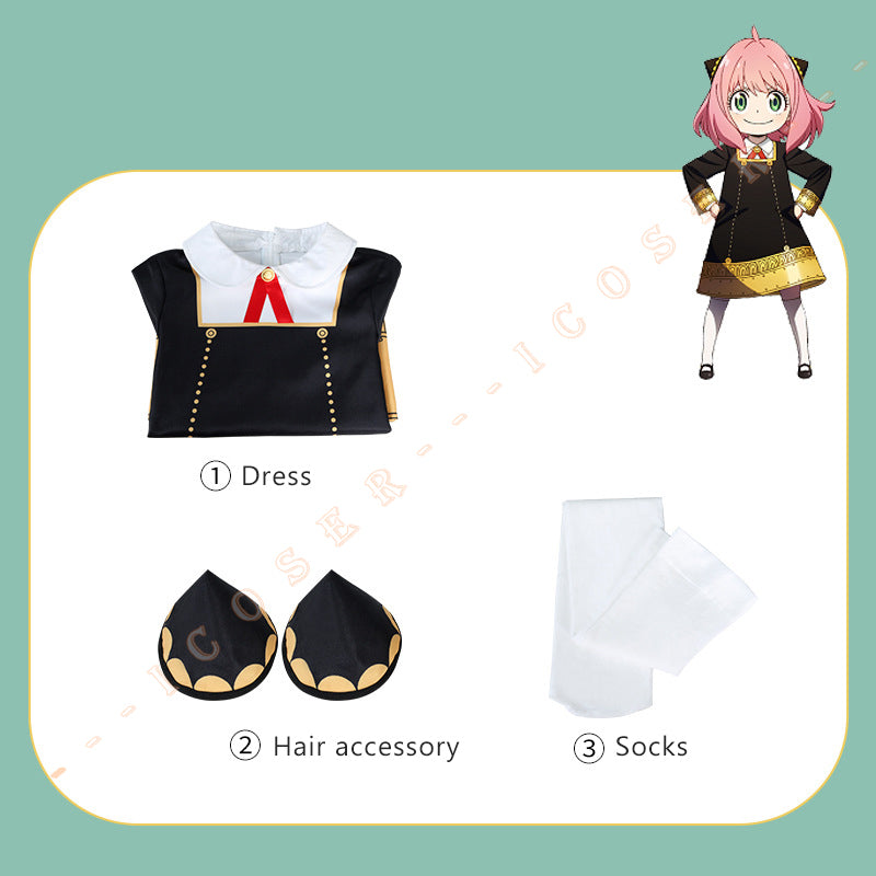 Anime Spy X Family Anya Forger Cosplay Costume Black Dress Becky Girls Women School Uniform Kids Adults Set Wig Role Play Outfit