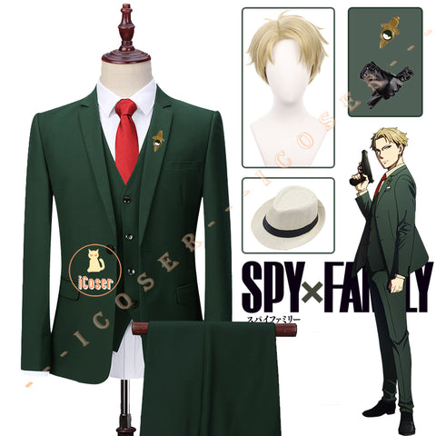 Anime Spy x Family Loid Forger Cosplay Costumes Twilight Green Suit Brooch Wig Hat Pants Vest Gloves Outfit Set Men Boys Party