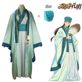 Anime Ya Boy Kongming Zhuge Cosplay Costume Wig Teal Green Robe Outfit Hat Paripi Koumei Feather Fan Glasses Tsukimi Eiko Men