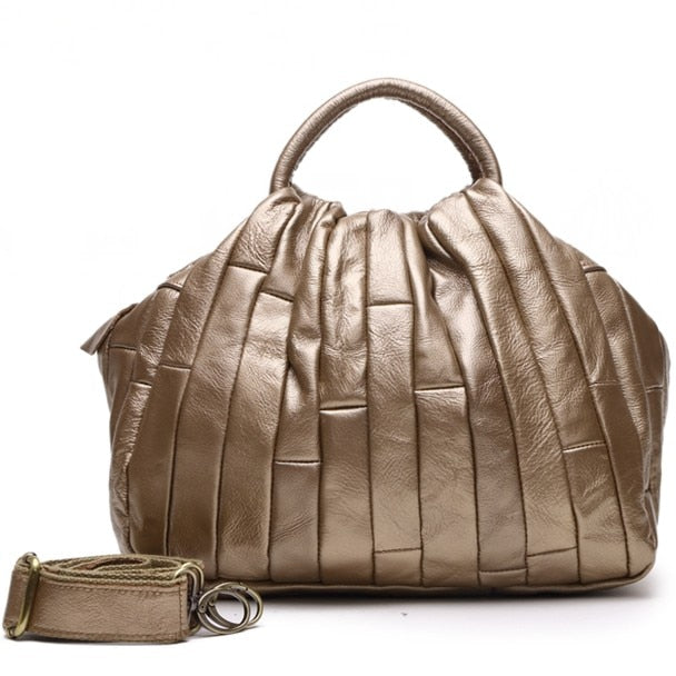 Brand Designer REAL LEATHER Tote Handbag For Women Genuine Cowhide Handmade Patchwork Elegan Cross body Bags Lady