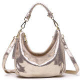 Brand Elegan High Quality Metalic Real Leather Handbags Shiny Luxury Serpentine Pattern Shoulder Bags Women New
