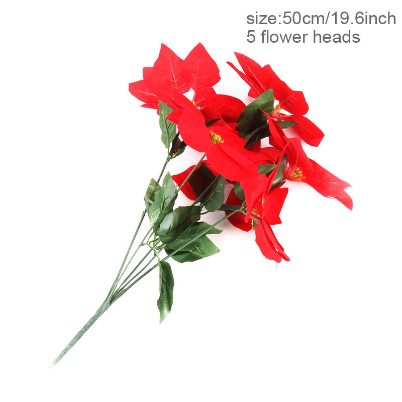 Artificial Christmas Poinsettia Flowers Craft Christmas Decorations For Home Red Fake Flowers Xmas Tree Ornaments Year 2022
