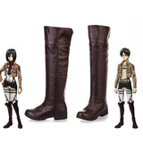 Attack on Titan Cosplay High Boots Shingeki no Kyojin Eren Jaeger Mikasa Ackerman Shoes EUR Size 34-43 Brown Type