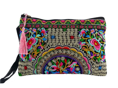 BOHO Double sided embroidery women walle fashion canvas lagre size purses Wristlets Retro mobile bags