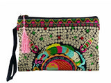 BOHO Double sided embroidery women walle fashion canvas lagre size purses Wristlets Retro mobile bags