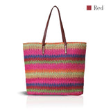 Brand Rainbow Striped Straw Woven Lady Tote Handbag Shoulder Bag Summer Fashion Women's Panelled Weave Travel Beach Bag