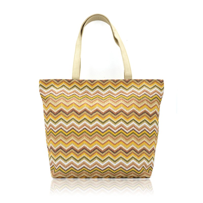 Colorful Summer Beach Bag PP Weave Women Tote Handbag Fashion Wave Stripe Woven Female Shopping Shoulder Bag Knit