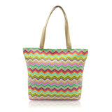 Colorful Summer Beach Bag PP Weave Women Tote Handbag Fashion Wave Stripe Woven Female Shopping Shoulder Bag Knit