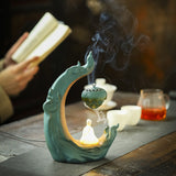Backflow Incense Burner With LED Light Sandalwood  Censer Home Decor Incense Burner Small Night Light Tea Ceremony Ornaments