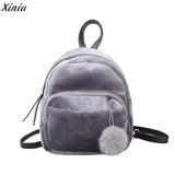 Backpack Women 2018 Fashion Velve Small Mini Backpack Solid Women Girls Travel Scho Bag For Women Rucksack With Mini Fur Ball