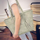 Bags for Women 2017 Tassel Pendan Solid Color Simple Handbag Girl Vintage Shoulder Tote Bag Bolsos Mujer @6123