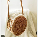 Bali Island Thailand circular ins hand Vintage rattan woven bag satin handbag, woven bag, straw woven bag