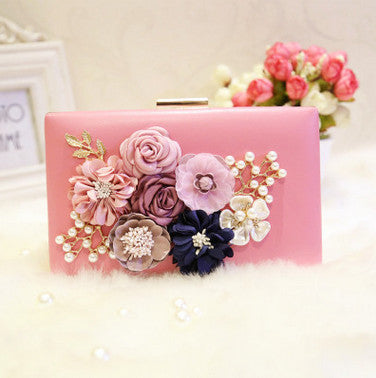 New Fashion Colorful Flowers Party Ladies Evening Clutch Bags Appliques Chain Hasp Women Shoulder Crossbody Bags