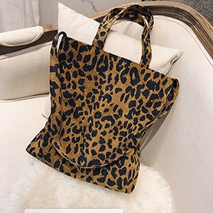 Big bag female 2018 new tide leopard prin shoulder bag Korean version corduroy tote Shoulder bag Ladies Shopping Handbags