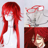 Black Butler Grell Sutcliff Glasses Red Skull Chain Glasses Cosplay Accessories include the glasses and two chains