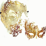 Black Gold Silver Red Rhinestones Men Woman Venetian Masquerade Wedding Couple Mask Half Skull Swan Metal Costume Party Mask Lot