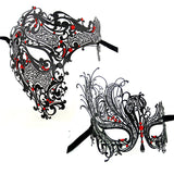 Black Gold Silver Red Rhinestones Men Woman Venetian Masquerade Wedding Couple Mask Half Skull Swan Metal Costume Party Mask Lot