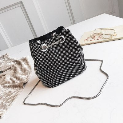 Black & Silver Diamond Bucke Fashion Casual Ladies Shoulder Bags Crossbody Mini Messenger Bag Female Flap Chain Purse Handbag