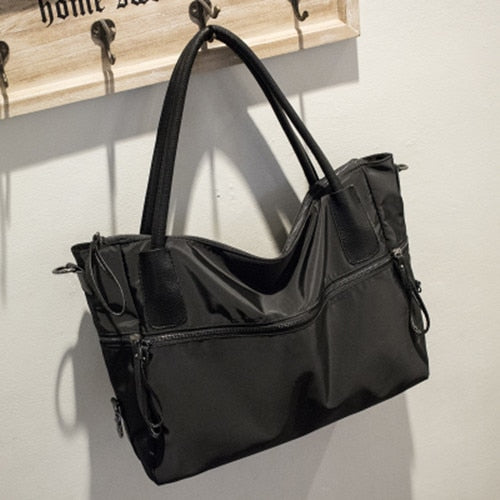 Fashion Black Bag Simple Single Shoulder Bag Larger Capacity Oxford Travel Bag Women Handbag Casual Female Bag