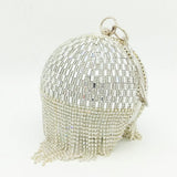 Round Circular Gold Diamond Tassel Bridal Handbag Wedding Wristlets Purse Women Evening Party Crystal Clutch Bag