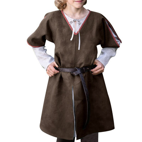 Boy Girl Medieval Knight Warrior Costume Green Tunic Clothing Norman Chevalier Braid Viking Pirate Saxon LARP Top Shirt For Kids