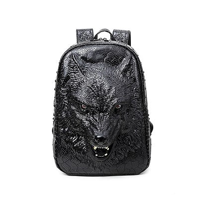 Brand Antique PU Leather Black 3D Lion Backpack Women Men Personality Rive Animal Schoolbag Large Capacity Laptop Backpack