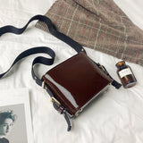 Brand Fashion Women Bag Shiny Paten Leather Handbags Vintage Wide Shoulder Strap Bag Female Designer Crossbody Messenger Bags