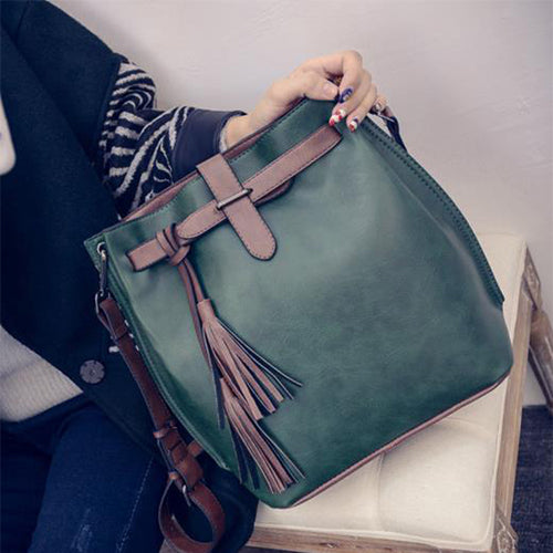 Brand Women Bag Tassel Handbags Solid Shoulder Bags Ladies Pu Leather Woman Messenger Bag Brown/red/gray / green