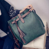 Brand Women Bag Tassel Handbags Solid Shoulder Bags Ladies Pu Leather Woman Messenger Bag Brown/red/gray / green