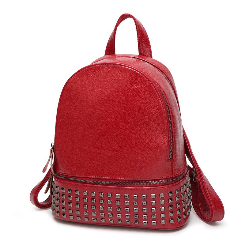 Brand Women Designer Rivets Genuine Leather Backpack 4 Colors Vintage High Quality Girls Scho Rucksack Ladies Be Back Pack