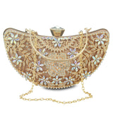 Bridal Metal Clutch Floral Bag Women Crystal Gold Evening Bag Wedding Party Handbags Purse Lady Diamond Rhinestone Clutches
