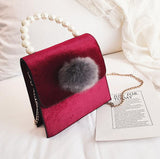 British Fashion Ladies Pearl Tote bag 2018 Winter New High quality Velve Women's Designer Handbag Chain Shoulder Messenger bags