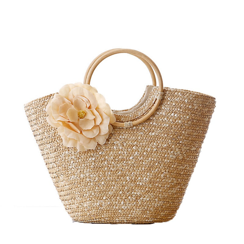 Straw Shoulder bag BW02-TH-hdsl Cane braid braid flower hand carry grass braiding hand beach bag