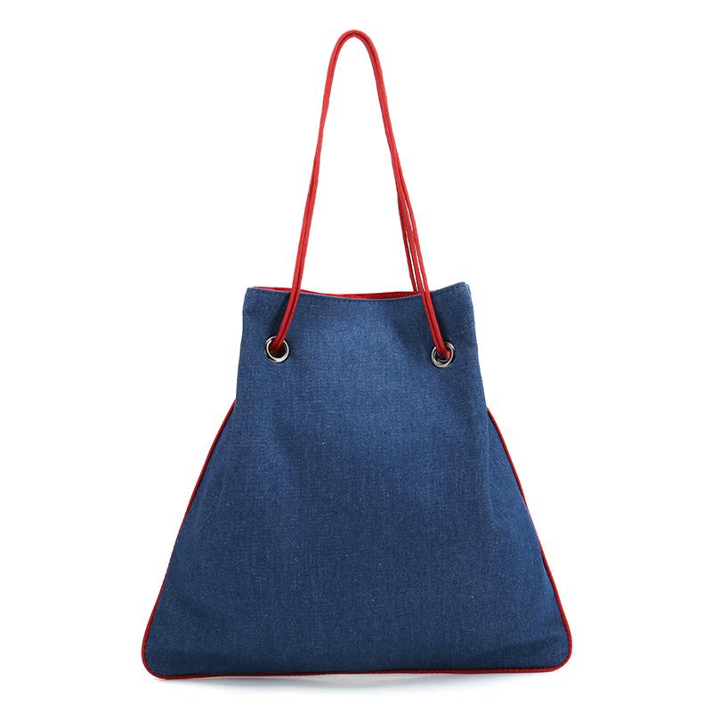 Women Denim Drawstring Shoulder Bag Casual Cowboy Shopping Handbag Dark Blue String Bucke Tote Lady Vintage Handbags