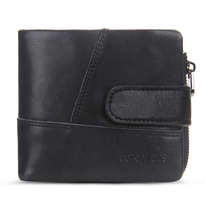 CONTACT'S Genuine Cow Leather Men Wallets Casual Hasp Purse Card Holder Small Walle Zipper Design Dollar Price Male Wallet