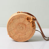 Summer Round Woven Straw Bag Rattan Satchel Wind Bohemia Beach Bag Handmade Circle Messenger Bag Butterfly Shoulder Bags