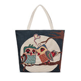Canvas Cute Cartoon Floral Owls Prin Shoulder Bag Retro Women Handbags Tote Big Capacity Shopping Bags FA$B Women bag
