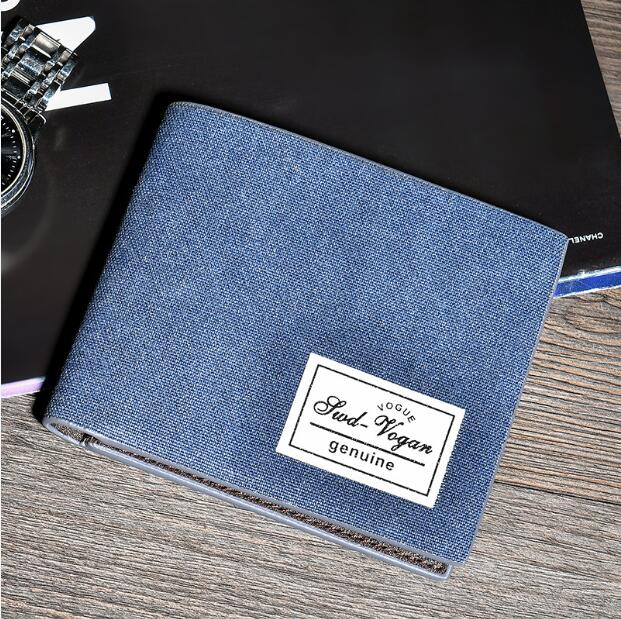 Canvas Men Walle Leather Credi Card Holder Denim Shor Men Wallets Leather Casual Small Coin Purse Photo Pocke Male Money Bag